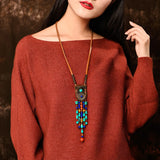 Vintage Leather Braided Necklace with Natural Stones