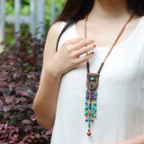 Vintage Leather Braided Necklace with Natural Stones
