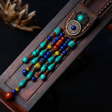 Vintage Leather Braided Necklace with Natural Stones