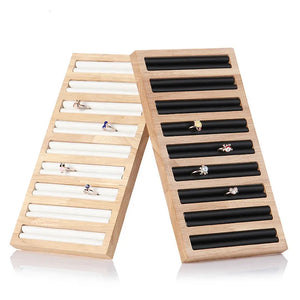 Bamboo Ring Display Stand Jewelry Organizer Shelf Wood Ring Holder Storage