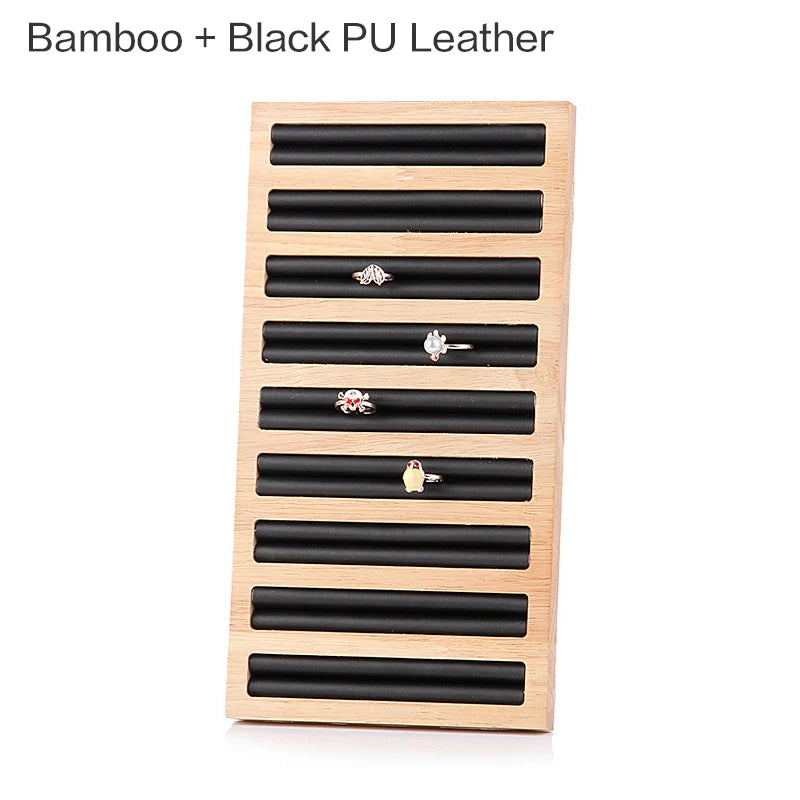 Bamboo Ring Display Stand Jewelry Organizer Shelf Wood Ring Holder Storage