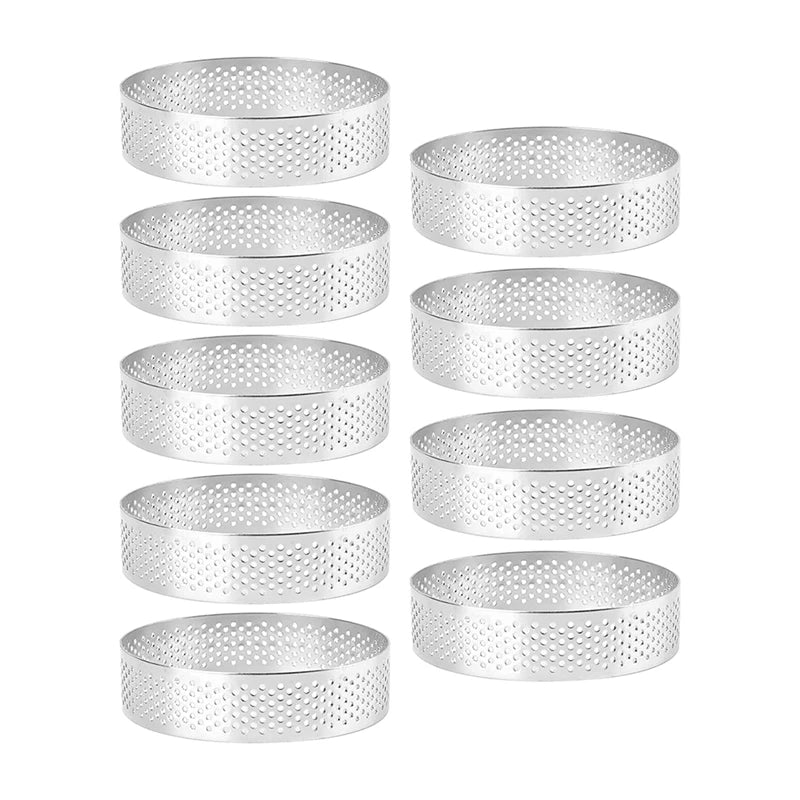 9 Pack Stainless Steel Round Tart Ring Mousse Rings, Perforated Mold