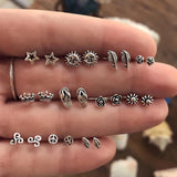 Bohemian Moon Star Stone Stud Earrings Set For Women Round Earring
