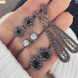 Bohemian Moon Star Stone Stud Earrings Set For Women Round Earring