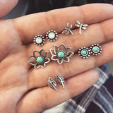 Bohemian Moon Star Stone Stud Earrings Set For Women Round Earring