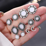 Bohemian Moon Star Stone Stud Earrings Set For Women Round Earring