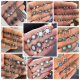 Bohemian Moon Star Stone Stud Earrings Set For Women Round Earring