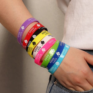 9 Pcs Silicone Rubber Wristband GOOD LUCK Clovers Bracelet