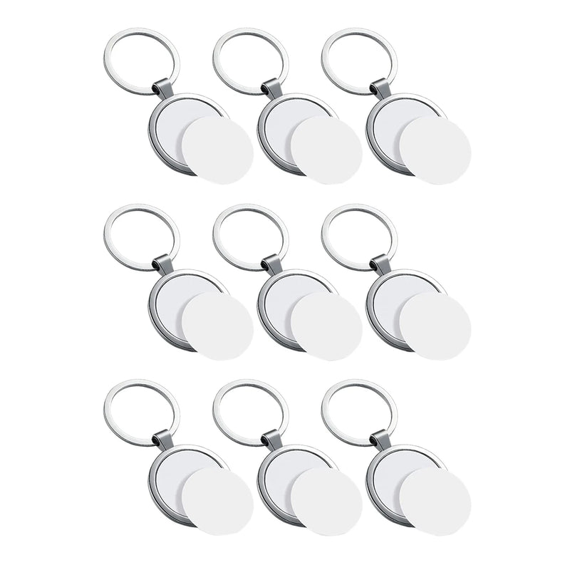 9 Pcs Sublimation Round Keychain Metal Board Key Rings