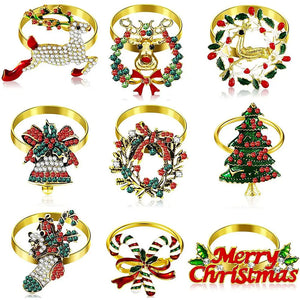 9-Piece Christmas Napkin Rings Set - Metal Napkin Holder Decor