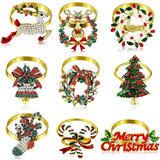 9-Piece Christmas Napkin Rings Set - Metal Napkin Holder Decor