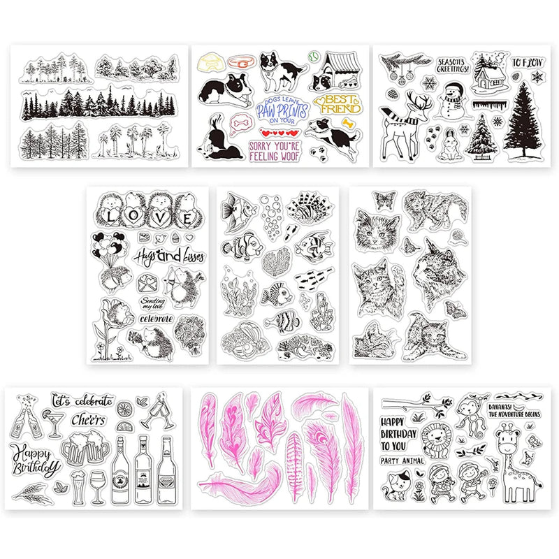 9 Sheets Mixed Clear Stamps Set for Card Making Decor DIY Scrapbook