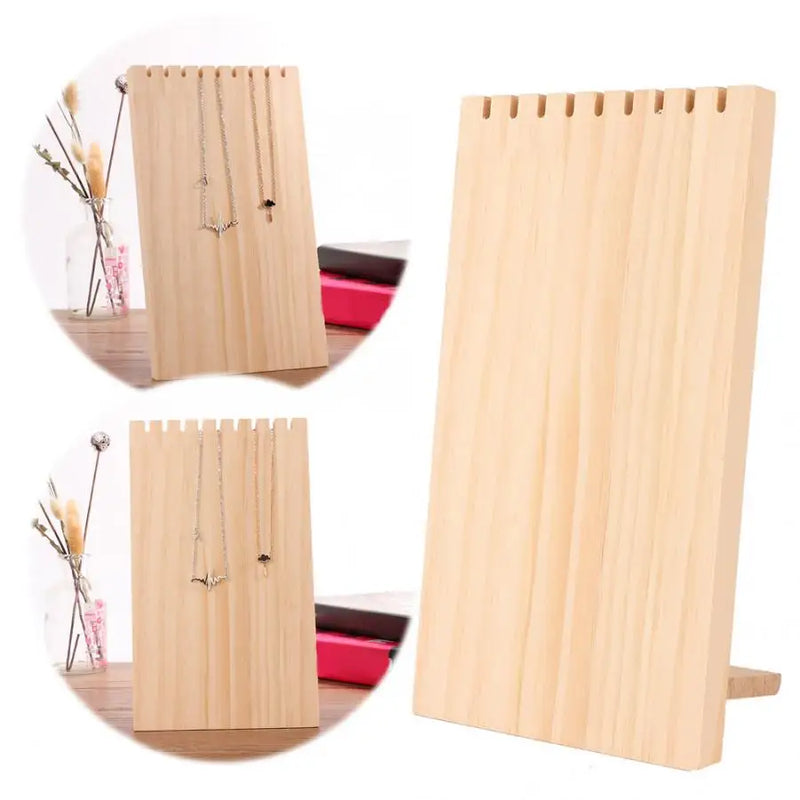 9 Slots Necklace Jewelry Display Board Stand Storage Wooden Desk Decor Ornament
