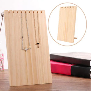 9 Slots Necklace Jewelry Display Board Stand Storage Wooden Desk Decor Ornament
