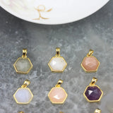 Faceted Hexagon Slab Earrings Charms Bulk, Quartz Labradorite Amethysts