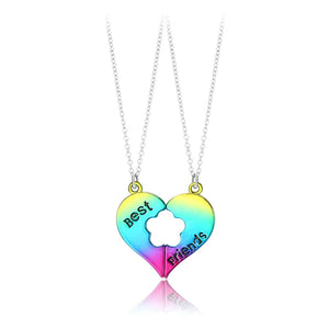 Colorful Heart Broken Love Couple Pendant Necklace Friendship Jewelry Gift