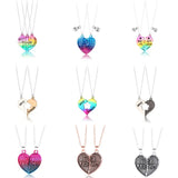 Colorful Heart Broken Love Couple Pendant Necklace Friendship Jewelry Gift
