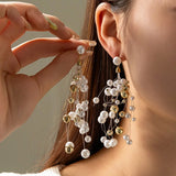 Stainless Steel Irregular Pearl Flower Earrings for Women