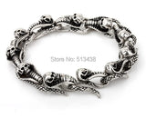 9" Stainless Steel Skull Heads Bracelet Punk Biker Jewelry