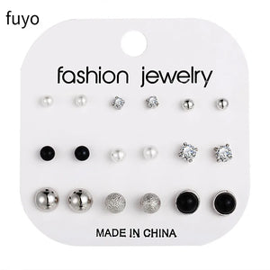 9 Pairs/Set Simulated Pearl Stud Earrings Women Flower Piercing Earring Set