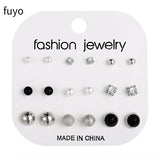 9 Pairs/Set Simulated Pearl Stud Earrings Women Flower Piercing Earring Set