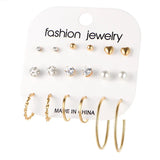 9 Pairs/Set Simulated Pearl Stud Earrings Women Flower Piercing Earring Set
