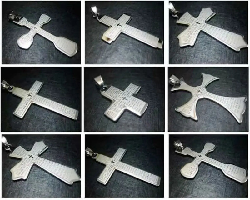 9 pcs Silver Cross Pendant Stainless Steel Men's Punk Jewelry