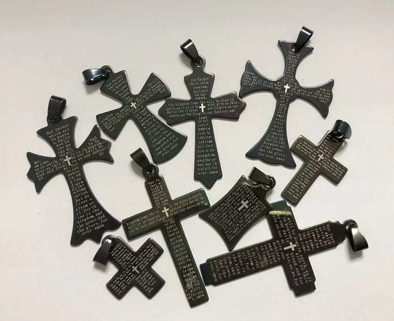 Lord's Prayer Cross Stainless Steel Pendant