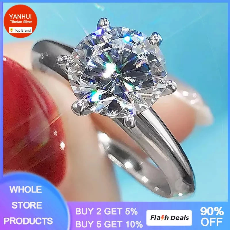 2ct Marry Rings for Women Pure Tibetan Silver Wedding Jewelry