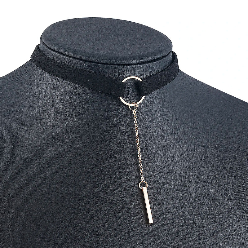 90's Punk Leather Choker Necklace with Pendant