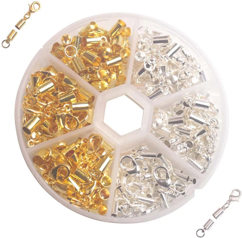 Silver Plated Cord End with Clasp for Leather - 90 Sets