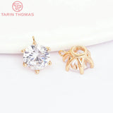 6PCS 7MM 9MM Hole 1MM 24K Brass Zircon Round Charms Pendants