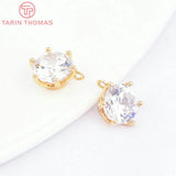 6PCS 7MM 9MM Hole 1MM 24K Brass Zircon Round Charms Pendants