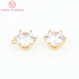 6PCS 7MM 9MM Hole 1MM 24K Brass Zircon Round Charms Pendants