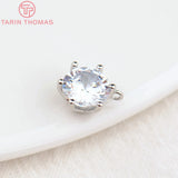 6PCS 7MM 9MM Hole 1MM 24K Brass Zircon Round Charms Pendants