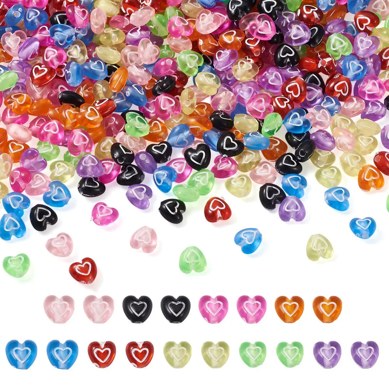 900pcs Heart Shape Acrylic Beads 9 Colors for Jewelry Making DIY