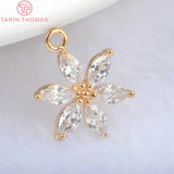 4PCS 18.5*13.5MM 24K Brass Zircon Flower Charms Pendants