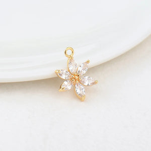 4PCS 18.5*13.5MM 24K Brass Zircon Flower Charms Pendants