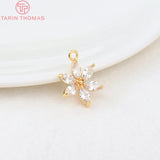 4PCS 18.5*13.5MM 24K Brass Zircon Flower Charms Pendants