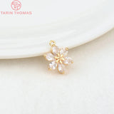 4PCS 18.5*13.5MM 24K Brass Zircon Flower Charms Pendants
