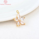 4PCS 18.5*13.5MM 24K Brass Zircon Flower Charms Pendants