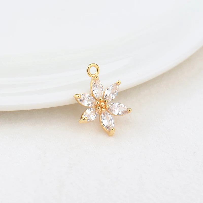 4PCS 18.5*13.5MM 24K Brass Zircon Flower Charms Pendants