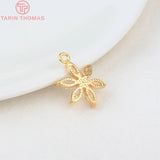 4PCS 18.5*13.5MM 24K Brass Zircon Flower Charms Pendants