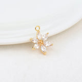 4PCS 18.5*13.5MM 24K Brass Zircon Flower Charms Pendants