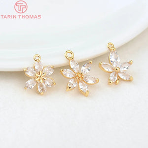 4PCS 18.5*13.5MM 24K Brass Zircon Flower Charms Pendants