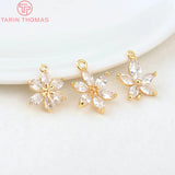 4PCS 18.5*13.5MM 24K Brass Zircon Flower Charms Pendants