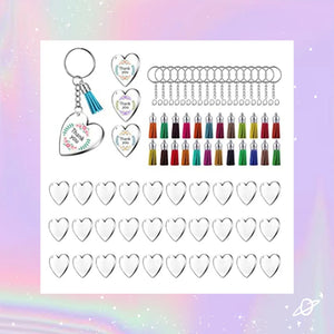90Pcs Acrylic Heart Keychain Blanks with Tassel Key Rings for DIY Crafts