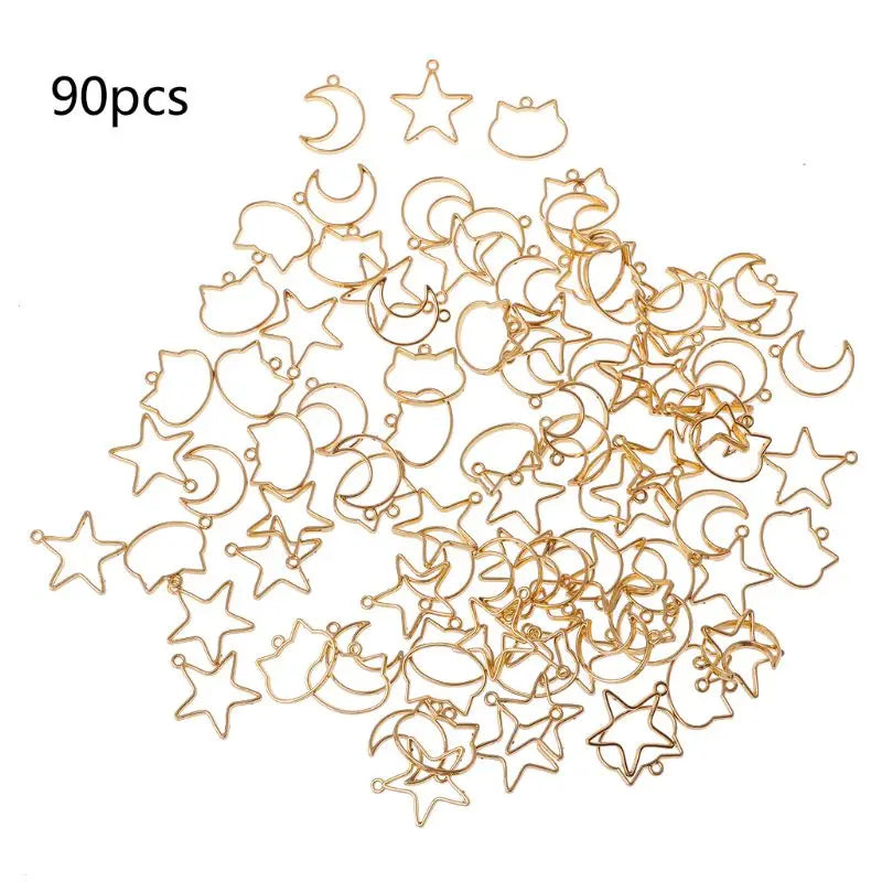 90Pcs Cat Moon Star Resin Frame Open Bezels Setting Blank Pendant Jewelry DIY