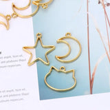 90Pcs Cat Moon Star Resin Frame Open Bezels Setting Blank Pendant Jewelry DIY