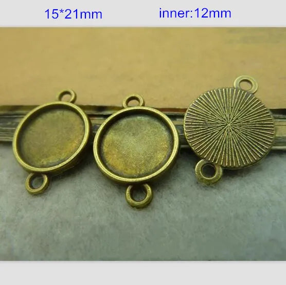 Antique Bronze Round Base Settings With 2 Loop,15*21mm (inner 12mm)